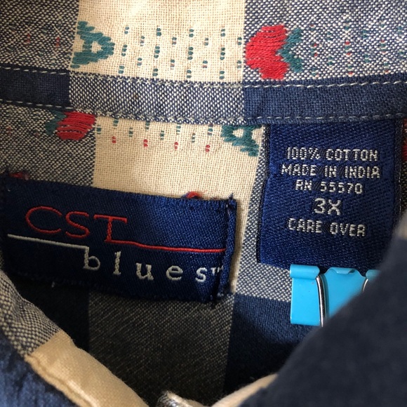 CST Blues Womens Shirt Plus Size 3x Blue Plaid apples Roll Tab Sleeve Button Up - Picture 2 of 5